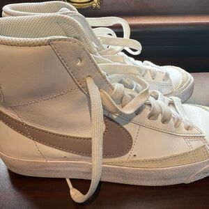 Nike High-Top Sneakers White with Taupe Swoosh